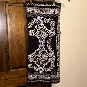 White House Black Market Black and Blue Patterned Dress